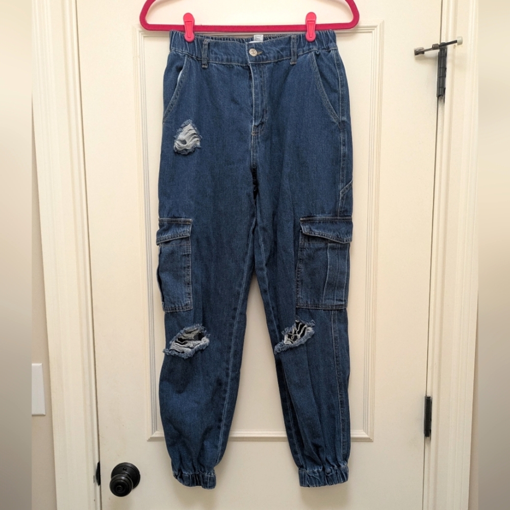 Distressed Cargo Denim Jogger